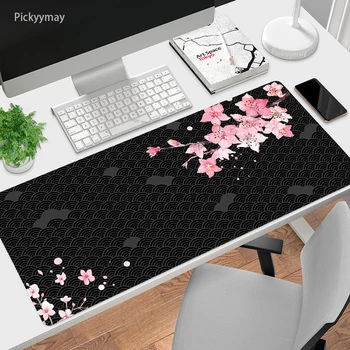 Japonês Sakura tapete de rato de Escritório Mesa de Computador Tapete Tabela Teclado Preto Mouse Pad de Borracha Laptop Almofada de Arte Tapete antiderrapante, Tapete