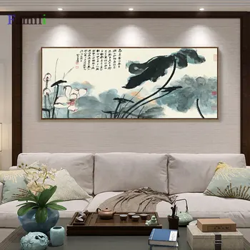 Vintage Aquarela Lotus Chinês Pinturas em Tela, Flor de Parede Imagens de Arte do Cartaz de Impressão para Sala de estar, Quarto, Casa, Decoração