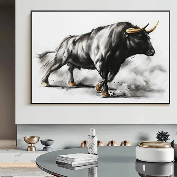 Black Bull Pintura Tourada de Arte da Lona Lona Impressão na Parede Moderna Animal de Pintura em Tela da Imagem do Poster de Parede Decoração