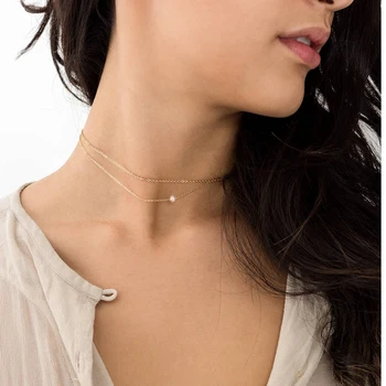 KBJW simples de duas camadas da cadeia de camadas gargantilha ajustável pérola charme colar feito a mão curta gola de verão jóias para as mulheres 2017