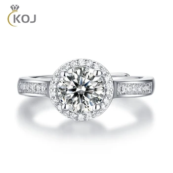 KOJ de 1 Quilate Moissanite Clássico Diamante Redondo Anéis de Casamento Para as Mulheres, Casal de prata 925 Ajustável Festa de Casamento Jóias