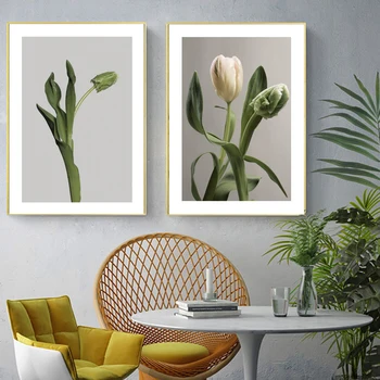 Verde fresco tulipas Cartaz Botânico Tela de Pintura, Fotografia, Arte, Impressão Flores Parede a Imagem Para a Sala de Decoração de Casa