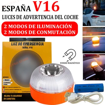 Espanha V16 Recarregável Led Carro Luz De Emergência Lanterna De Indução Magnética De Luz Estroboscópica De Acidente De Viação Lâmpada De Farol De Segurança