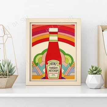 Ketchup Pop Art De Impressão • Vintage Parede Da Cozinha De Arte • Retro Cozinha Cartaz Colorido Psicodélico Com O Tempero De Tomate