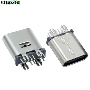 Cltgxdd 10pcs/lot Tipo C 14Pin USB SMT Soquete do Conector USB 3.1-Tipo C Feminino MERGULHO de 180 Graus na Vertical Arpão Pé de carregamento Rápido