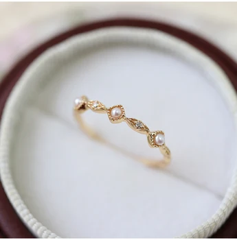 Natural de pérola de água doce anel feminino high-end Japonês luz de luxo anel jóia do Dia dos Namorados
