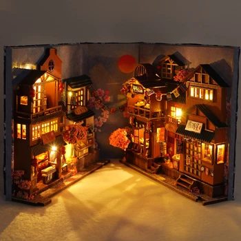 D2 Criativo DIY Livro Nook Kit Decorativo Aparador Inserir Estante de Livro de Ficar em Miniatura Casa com DIODO emissor de Luz de 180 Graus Openable