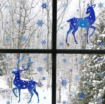 1Set Removível de Natal PVC Estático Adesivo Elk Janela Adesivos Embelezar floco de Neve de Adesivos de Parede a Festa de Ano Novo Casa de Vidro Decoração