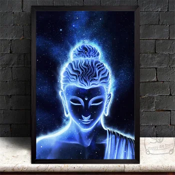 Abstrato Azul Neon Buda Tela de Pintura de Parede de Arte Budista Deus de Imagem HD de Impressão Sala de estar Religiosa de Decoração de Casa de Cartaz Cuadros