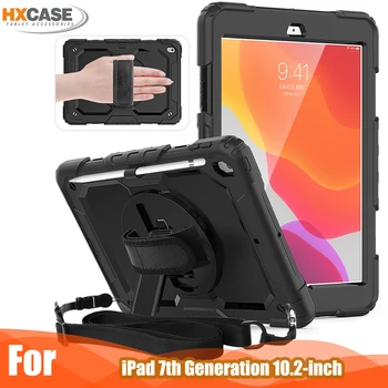 HXCASE para iPad de 7ª Geração de 10.2 polegadas 2019 Alça de Ombro caso do Silício com Rotação 360 Alça de Mão e Bulit-no Suporte de apoio