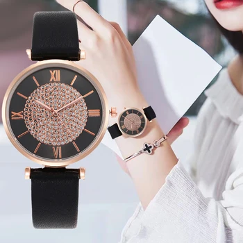 Luxo 2021 Gypsophila Seletor Do Diamante Relógios De Moda Quartzo Mulheres De Couro Relógios De Pulso Elegante De Senhoras Relógio De Simples Feminino Relógio