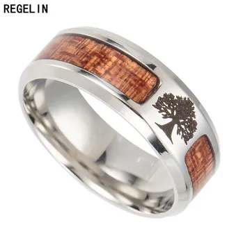 REGELIN de aço inoxidável do anel de casamento embutidos Vida Árvore da Cruz teca Woody jóias de titânio anel de aço Para Homens e Wmen Presente