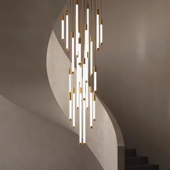 Moderna LED Candelabro Para a Escadaria de Luxo Novo Design Interior, Brilho, Sala de estar, hall de Entrada Ouro Pendurado Lâmpada de Longa Hall de entrada Luminária
