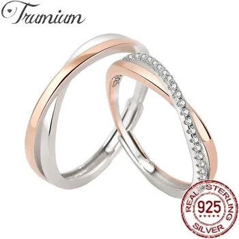 Trumium 925 Prata Esterlina Boêmio Vintage X Cruz Rosa Anéis de Ouro para as Mulheres os Homens de Jóias de Casamento Mobius dois Anéis de Anillos