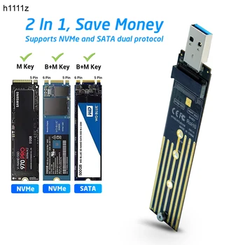 M. 2 para USB Adaptador de Protocolo Dual SSD Conselho M. 2 NVME PCIe NGFF SATA M2, Suporte de Cartão de 2230 2242 2280 2260 NVME/SATA M2 SSD RTL9210B