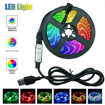 Luzes LED Strip RGB 2835 Decoração 3Key Controle USB Cabo Flexível Fita Lâmpada do Diodo DC5V Mesa de luz de fundo 5M de Fita de Iluminação