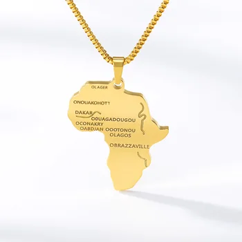 Cadeia de caixa África Colar Pingente Gargantilha Africana Mapa do hip hop de Presente para Homens, Mulheres da Terra Etíope Jóias