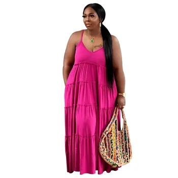 Dashiki Africano De Vestido Das Mulheres De Espaguete Fita Para O Tradicional Solta Boubou Verão Novo Plissado Patchwork Casual Vestes Africanas Maxi Dress