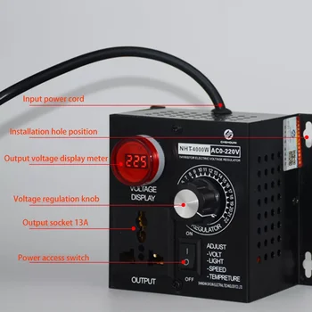 Velocidade da Luz de Temperatura Ajustável Dimmer SCR Regulador de Tensão da C.A. 220V 4000W Compacto Variável Tensão, Controlador de