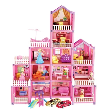 Grande Barbiehouse Para Crianças Diy Casa De Bonecas Kit De Construção De Casa De Boneca De Móveis Em Miniatura Villa Montar Brinquedos De Menina Presentes De Natal