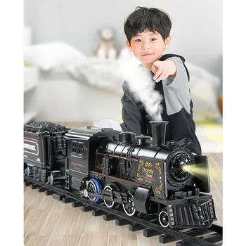 Simulação de Trem a Vapor do Trem Elétrico de Brinquedo Definir Liga de Trem Spray Faixa de DIY Brinquedo Com Som E Luz Ferroviária Conjunto Para Crianças
