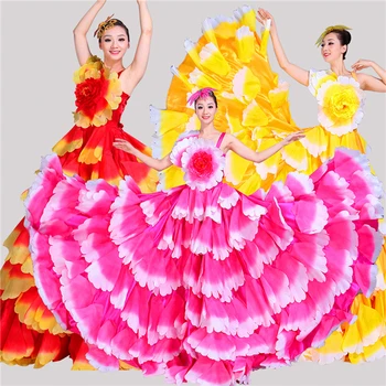 Espanhol Tourada Vestido De Flamenco Pétala Vestido De Flamenco Vestidos Para Mulheres De Dança Do Ventre, Vestido De Saia Longa Túnica Dança De Salão Desgaste
