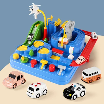 Corrida de vagões de Trem de Brinquedo Pista de Brinquedos para Crianças Montessori Meninos Meninas rapazes raparigas Presentes Mecânico de Carros de Corrida de Aventura do Cérebro Mesa de Jogo
