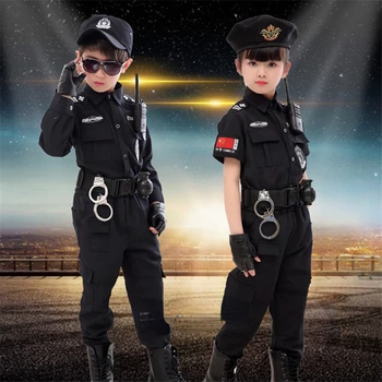 Crianças De Halloween De Trânsito Da Polícia Especial Trajes De Crianças Meninos Exército De Policiais Cosplay Conjuntos De Vestuário Festa De Carnaval Uniforme Da Polícia