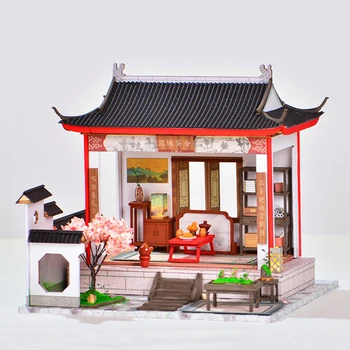 Estilo chinês Kit de Casa de bonecas casa de campo Jiangnan Cidade de Construção de Cena Handmade Modelo de Boneca de Madeira em Casa para Brinquedos