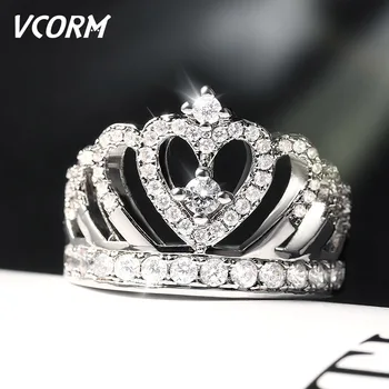 VCORM Moda Coroa de Cristal Cor de Prata, Anéis de Noivado Casamento em Acessórios femininos Charme Cúbico Zirconia Anel de Jóias para as Mulheres