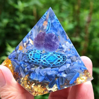 Orgone Pirâmide Esfera de Cristal de Quartzo 60MM a Energia Reiki Cura ao Chakra Meditação Orgonite Pirâmide de Resina jóias