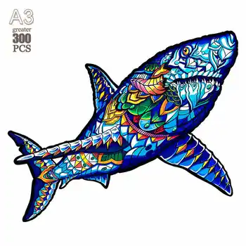Animais de Puzzles para Adultos, Crianças 300 PCS 3D Tubarões de Madeira, quebra-Cabeças de Jigsaw Jogo de Tabuleiro Presentes de Natal Famliy Jogos de quebra-Cabeças de Madeira 2022