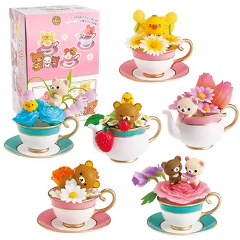 Novo Rilakkuma Korirakkuma Kiiroitori Urso Flor Xícara de Chá de PVC da Série de Modelo Figura Brinquedos 6PCS Conjunto de Bonecas de Crianças Presentes das Crianças