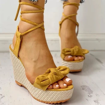 Sandálias de cunha Boca de Peixe Arco Pulseira de Tornozelo Sapatos femininos Verão Doce Confortável Plataforma Chinelos Sandalias De Cuna Para Mulher