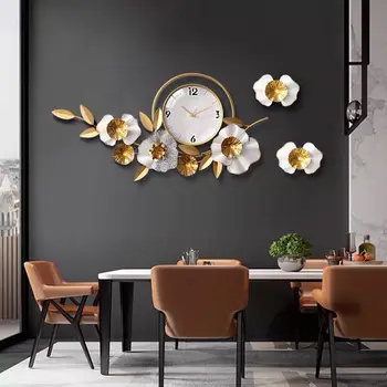 3D simples de Ferro Forjado Ginkgo Folha Decorativos, Relógios de Parede de Feng shui em Casa Sala de estar do Hotel Mudo Relógio, Adesivo de Parede Mural de Artesanato