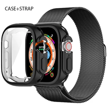 Vidro+Case+correia para a Apple faixa de relógio Ultra 49mm de TPU Case de Metal laço Magnético pulseira iwatch serie Ultra 49 mm de banda Acessórios
