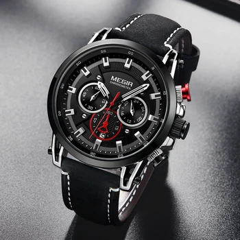 2021MEGIR NOVOS Relógios de homens de melhor Marca de Luxo Impermeável 24 Horas Data de Quartzo Relógio Masculino de Couro do Esporte relógio de Pulso Relógio Masculino