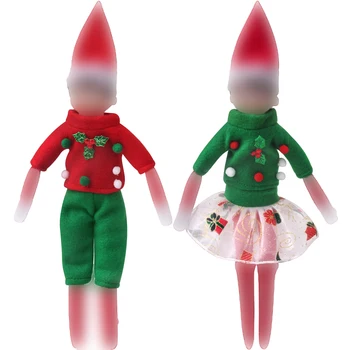 Christmas Elf Roupas de Boneca de Natal Camisa Vermelha Verde Saia Terno de Brinquedos Para Crianças de Acessórios de Presente (Sem Boneca）m49