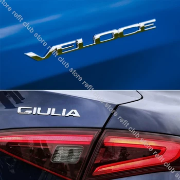 Prata GIULIA Q4 VELOCE Emblema, pára-lama E Traseira do Tronco Adesivos Para Alfa Romeo Giulia Exterior Acessórios Peças do Carro