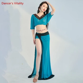 Dança do ventre, Figurinos Definir para a Mulher a Dança do Ventre Top+Saia longa 2pcs de Desempenho Terno de Roupa Feminina Oriental Prática Roupa