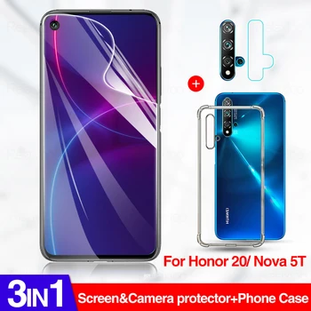 3 em 1 Hidrogel Película + Case + Problemas Para o Huawei Honor 20 pro 9 X 8a pro 8X 8S Caso Para Huawei Y9S Y6S 2020 Y5 Y6 Y7 Y9 2019