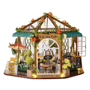 DIY Kit de Casa de bonecas Sabedoria Casa Divertida Diy Cabana de Flor de Café Handmade Modelo Montado Brinquedo Criativo Decoração Diy Presente de Aniversário