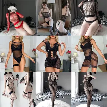 Mulheres De Lingerie Sexy Ursinhos Bodysuits Quente Lingerie Erótica Abrir Virilha Elasticidade Da Malha Bodystocking Porno Sexo Roupas Íntimas Fantasias