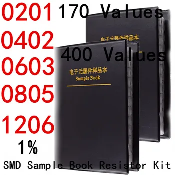 SMD Exemplo de Livro Resistor Kit 0805 0201 0402 0603 1206 1% SMT Chip de resistência Variedade Kit 170Values Exemplo de Livro de FR-07 0Ω-10MΩ